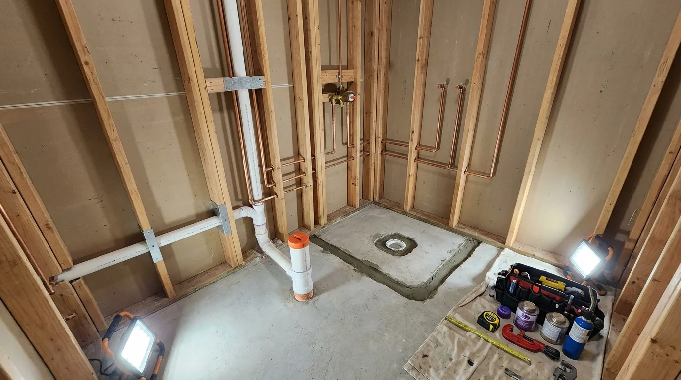 Bathroom rough-in plumbing during remodel by Johns Plumbing LLC in Safety Harbor
