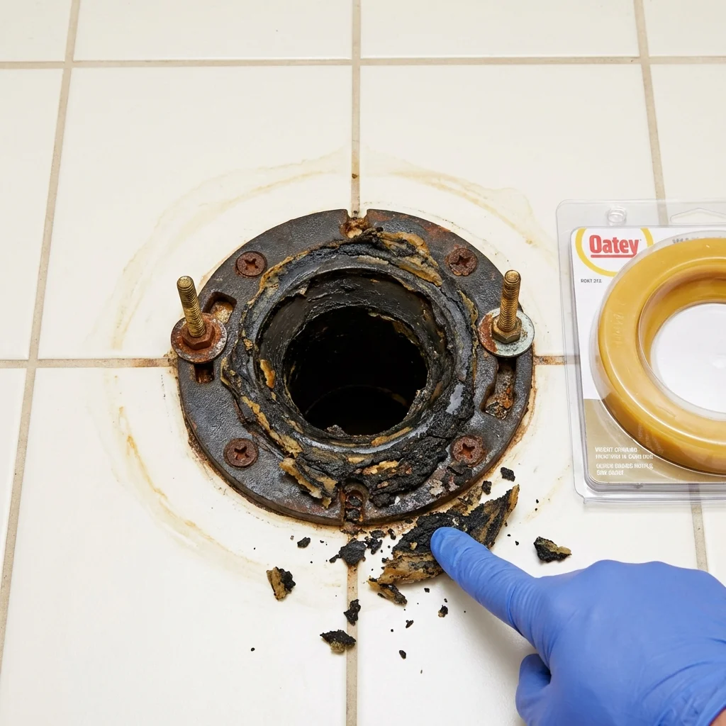 Failed wax ring showing water seepage at the base of a toilet in a Safety Harbor, FL home